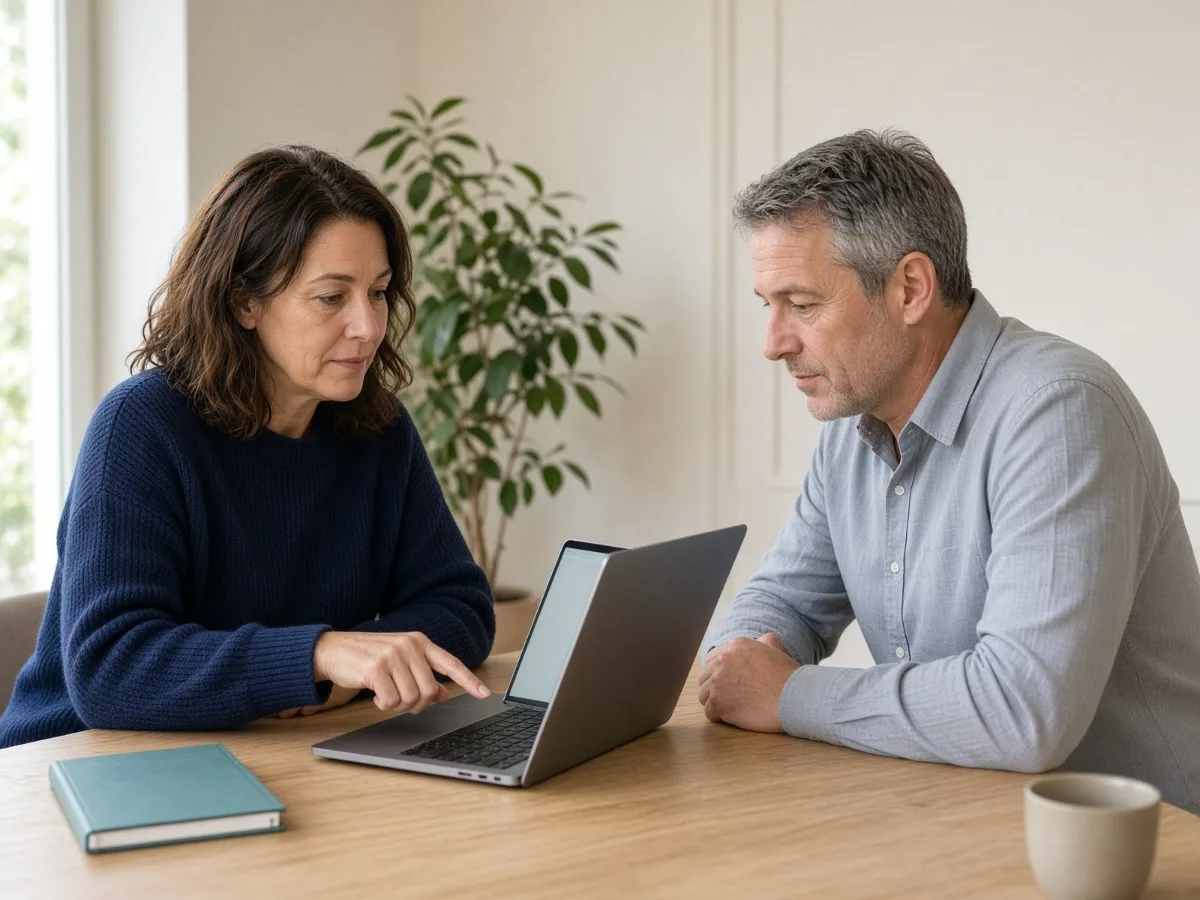 A coach and a patient reviewing the programme together on a laptop.